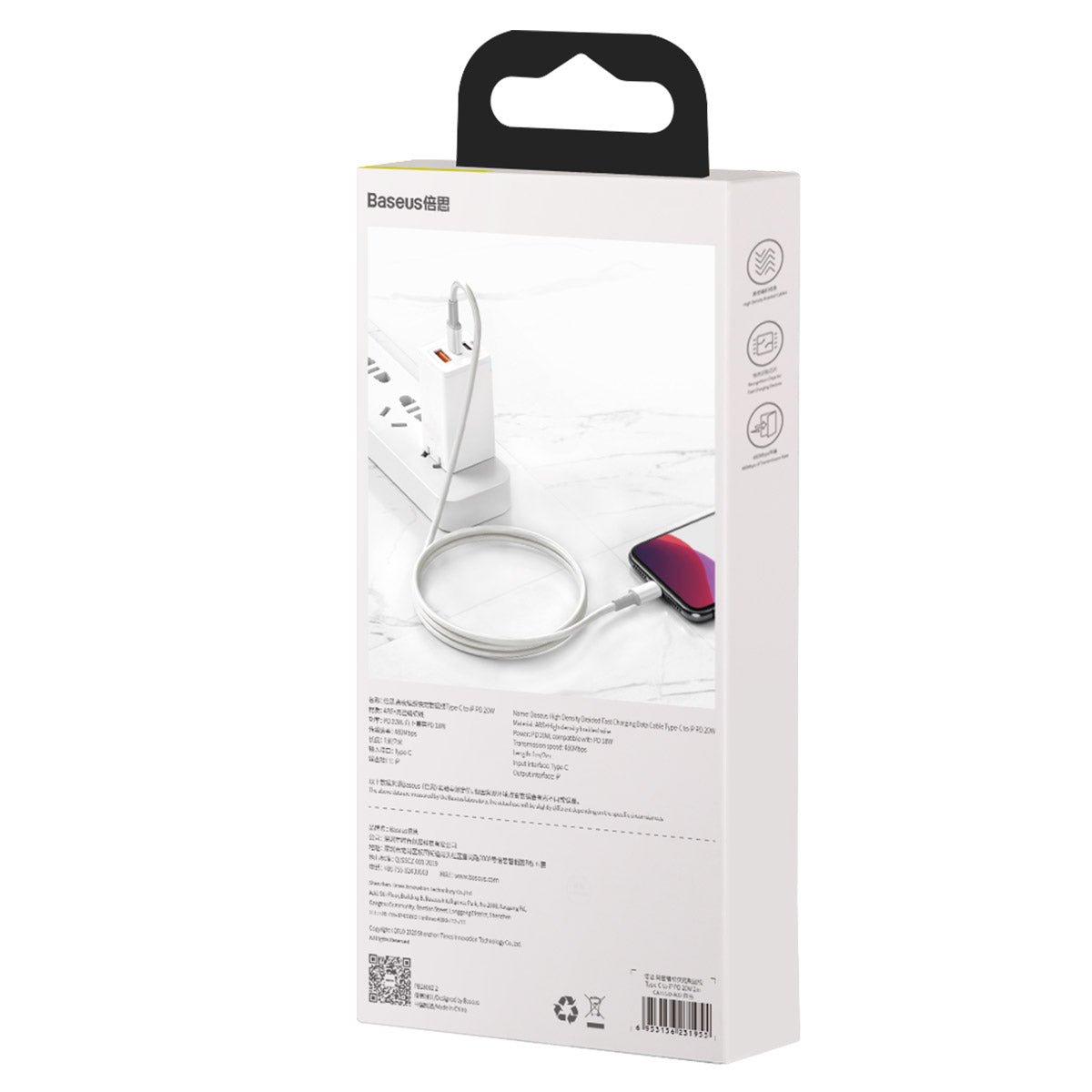 BASEUS KABEL HIGH DENSITY PD USB-C - LIGHTNING 1,0 M BIAŁY 20W