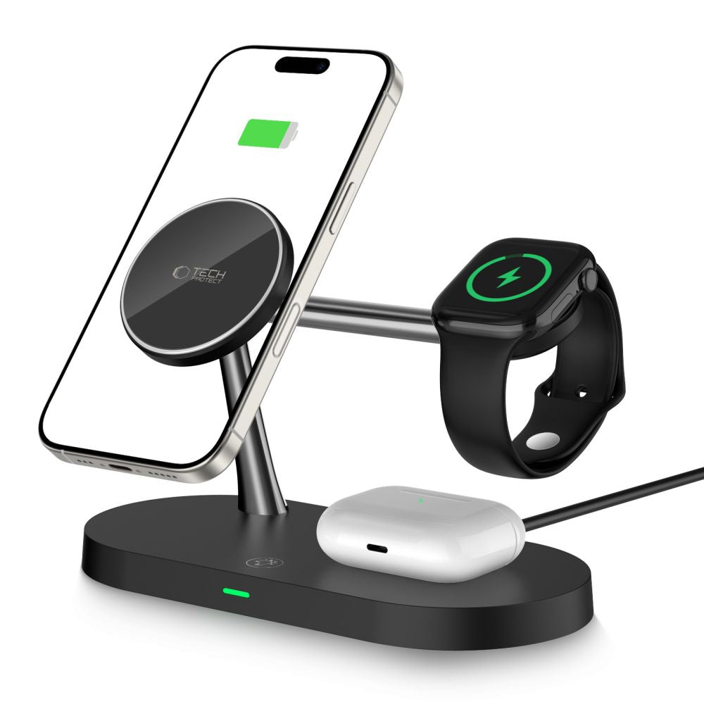 ŁADOWARKA INDUKCYJNA 3W1 TECH-PROTECT A12 3IN1 MAGNETIC MAGSAFE WIRELESS CHARGER CZARNA