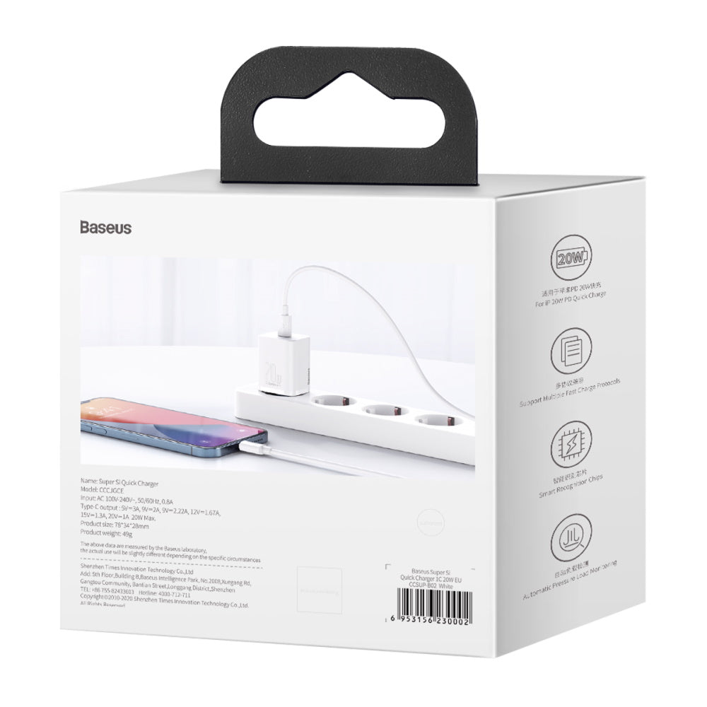 BASEUS ŁADOWARKA SIECIOWA SUPER SI PD 20W 1X USB-C BIAŁA