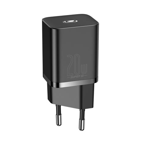 BASEUS ŁADOWARKA SIECIOWA SUPER SI PD 20W 1X USB-C CZARNA + KABEL USB-C - LIGHTNING