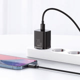BASEUS ŁADOWARKA SIECIOWA SUPER SI PD 20W 1X USB-C CZARNA + KABEL USB-C - LIGHTNING