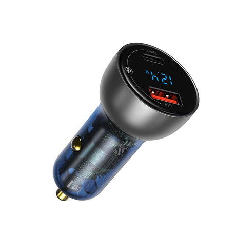 BASEUS ŁADOWARKA SAMOCHODOWA PARTICULAR PD 65W 1X USB 1X USB-C PRZEŹROCZYSTA