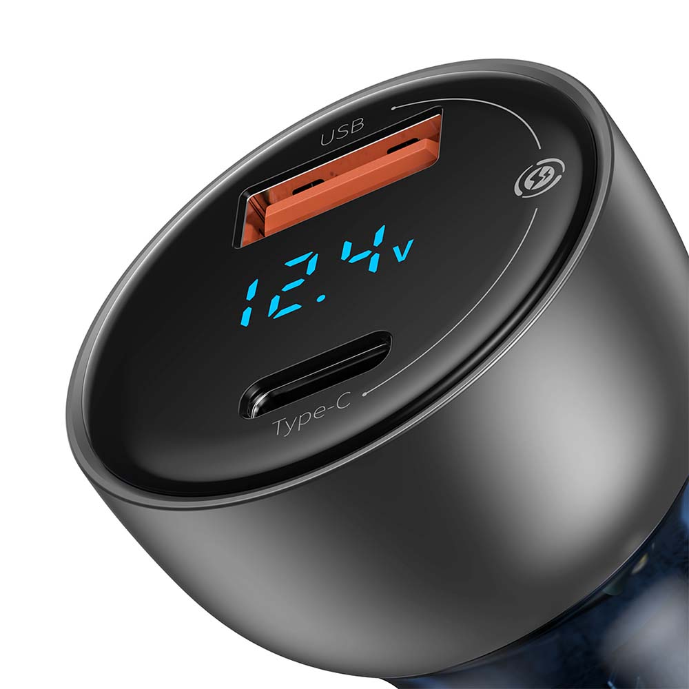 BASEUS ŁADOWARKA SAMOCHODOWA PARTICULAR PD 65W 1X USB 1X USB-C PRZEŹROCZYSTA