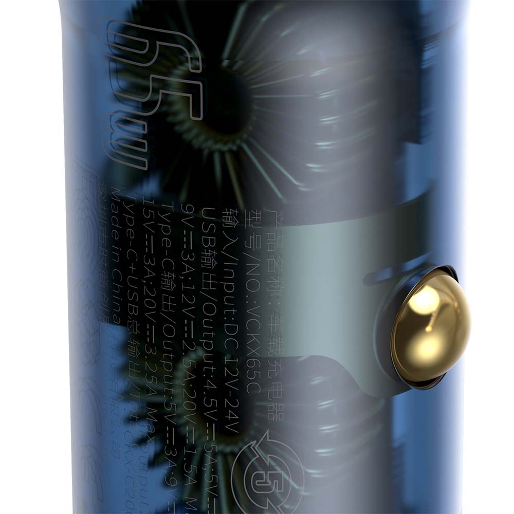 BASEUS ŁADOWARKA SAMOCHODOWA PARTICULAR PD 65W 1X USB 1X USB-C PRZEŹROCZYSTA