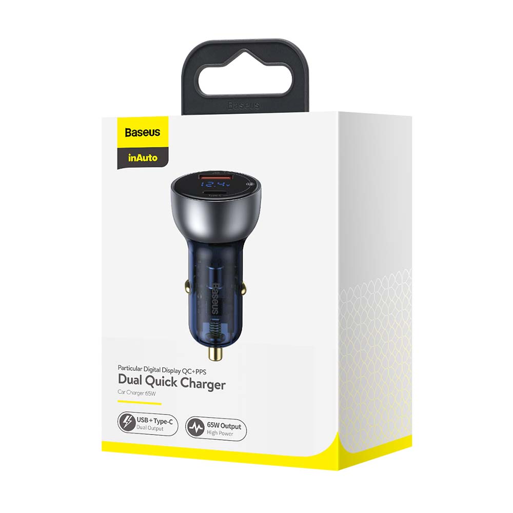 BASEUS ŁADOWARKA SAMOCHODOWA PARTICULAR PD 65W 1X USB 1X USB-C PRZEŹROCZYSTA