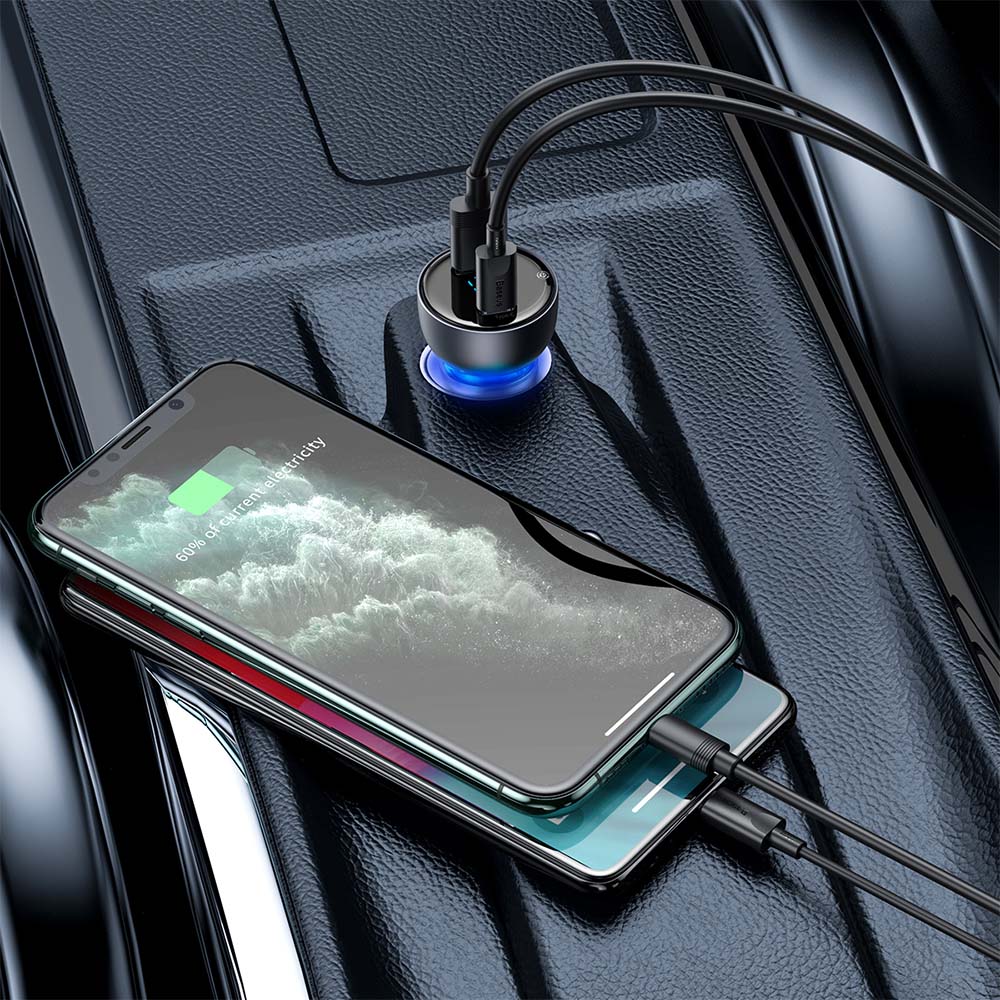 BASEUS ŁADOWARKA SAMOCHODOWA PARTICULAR PD 65W 1X USB 1X USB-C SZARA