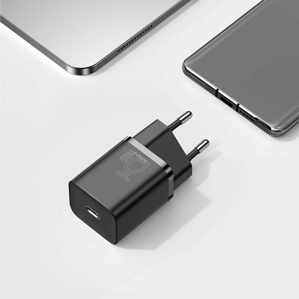 BASEUS ŁADOWARKA SIECIOWA SUPER SI PD 25W 1X USB-C CZARNA + KABEL USB-C - USB-C