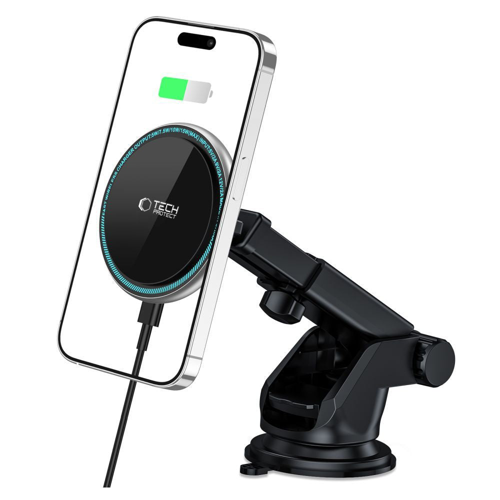 UCHWYT SAMOCHODOWY Z ŁADOWANIEM INDUKCYJNYM TECH-PROTECT A2 MAGNETIC MAGSAFE WIRELESS CHARGER 15W CZARNY