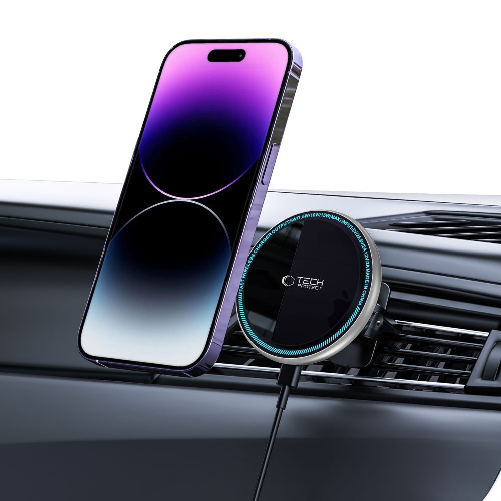 UCHWYT SAMOCHODOWY Z ŁADOWANIEM INDUKCYJNYM TECH-PROTECT A2 MAGNETIC MAGSAFE WIRELESS CHARGER 15W CZARNY