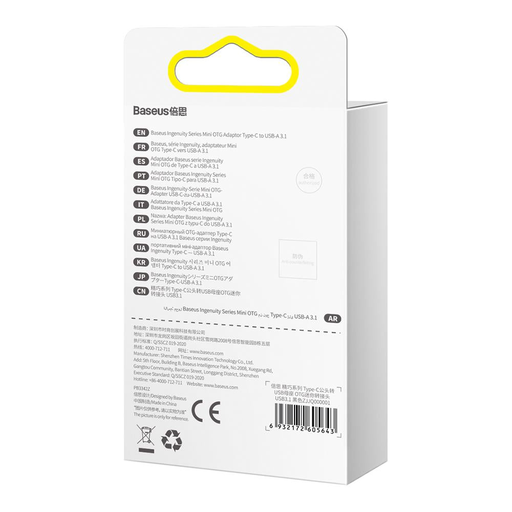 BASEUS ADAPTER INGENUITY USB-C DO USB-A 3.1 CZARNY OTG