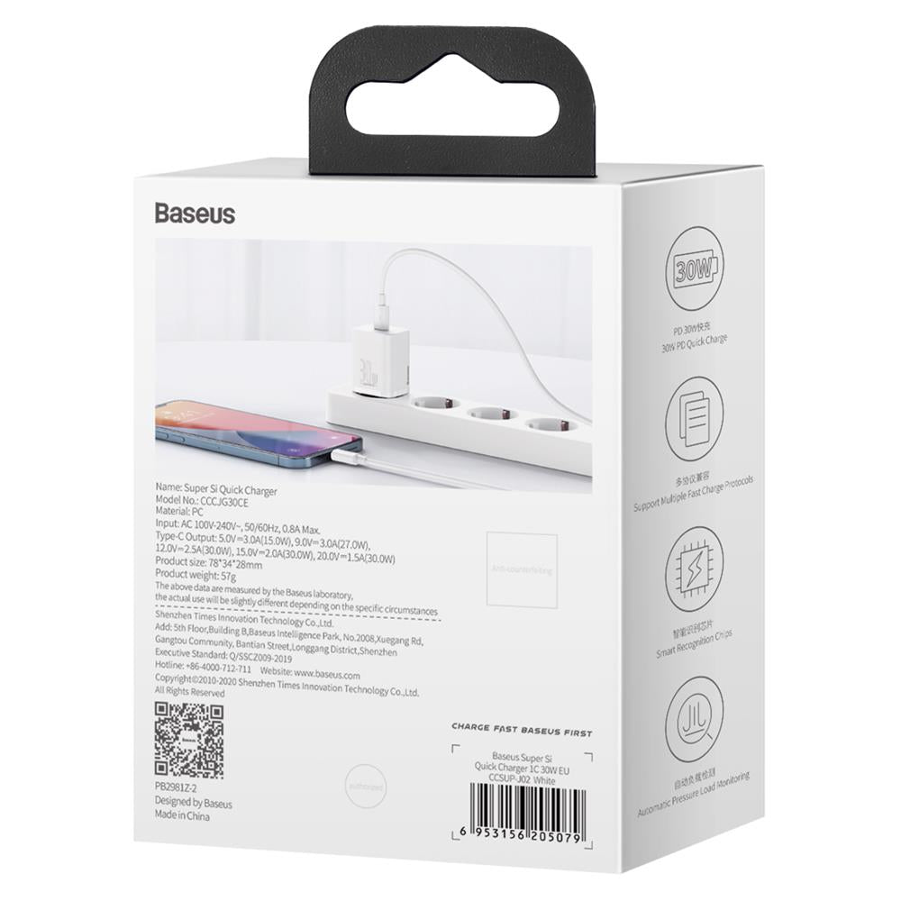 BASEUS ŁADOWARKA SIECIOWA SUPER SI PD 30W 1X USB-C BIAŁA