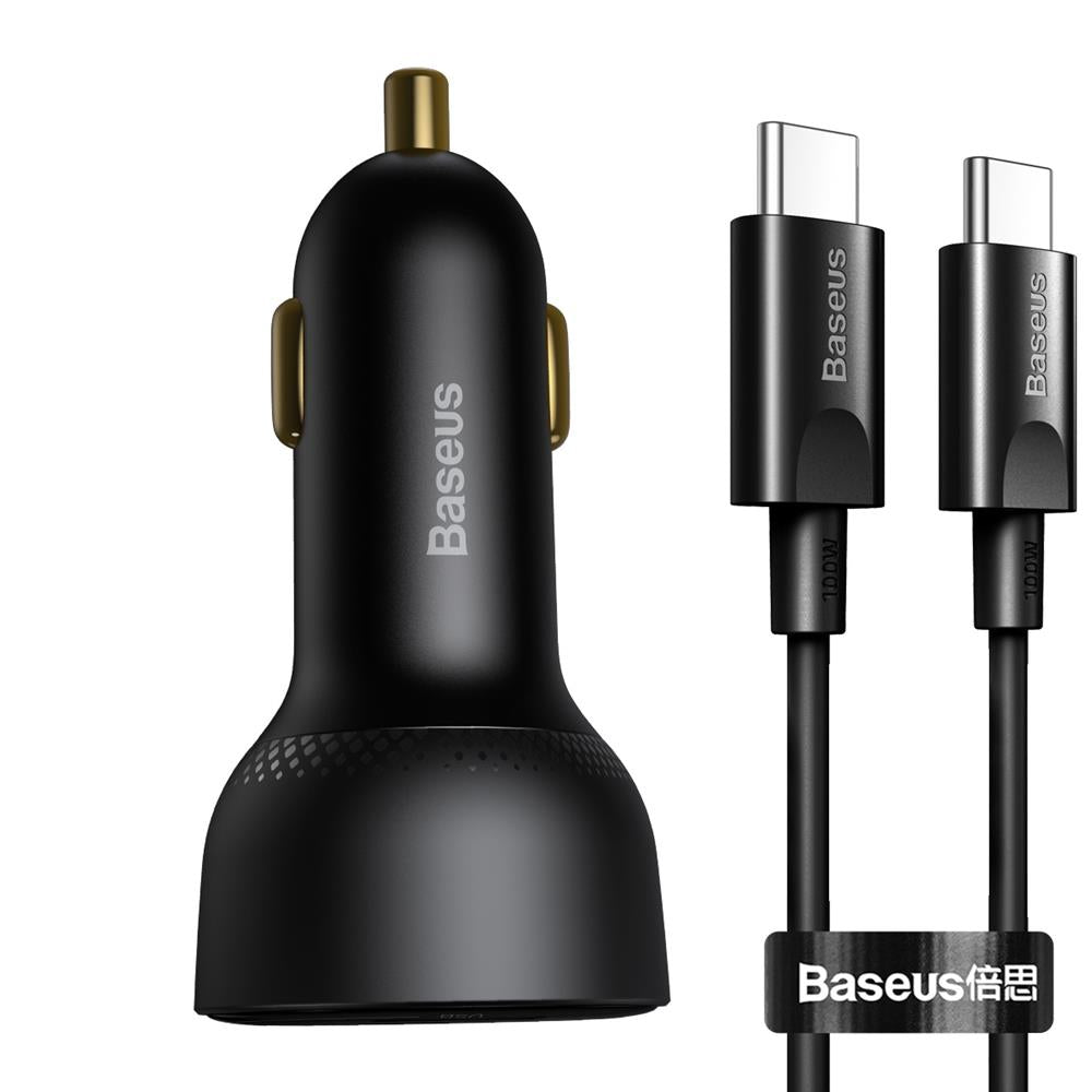 BASEUS ŁADOWARKA SAMOCHODOWA SUPERME PD 100W 1X USB 1X USB-C CZARNA + KABEL USB-C - USB-C