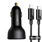 BASEUS ŁADOWARKA SAMOCHODOWA SUPERME PD 100W 1X USB 1X USB-C CZARNA + KABEL USB-C - USB-C