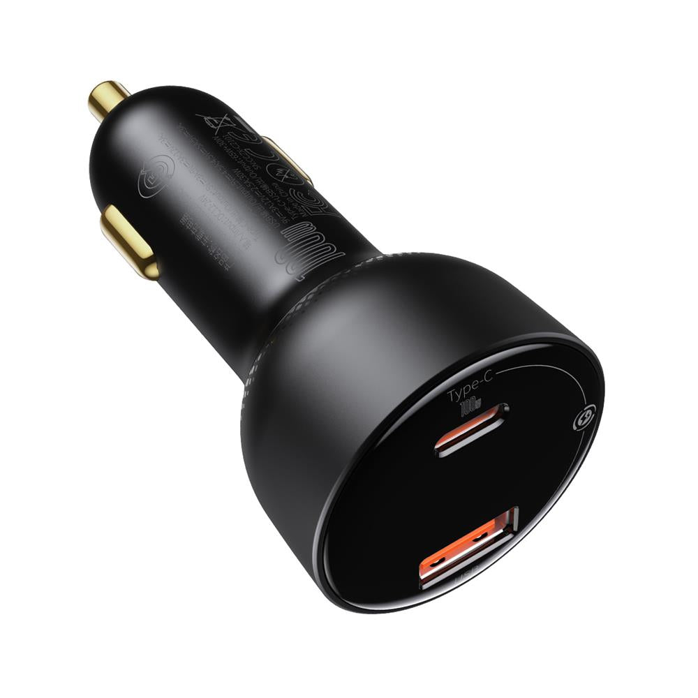 BASEUS ŁADOWARKA SAMOCHODOWA SUPERME PD 100W 1X USB 1X USB-C CZARNA + KABEL USB-C - USB-C