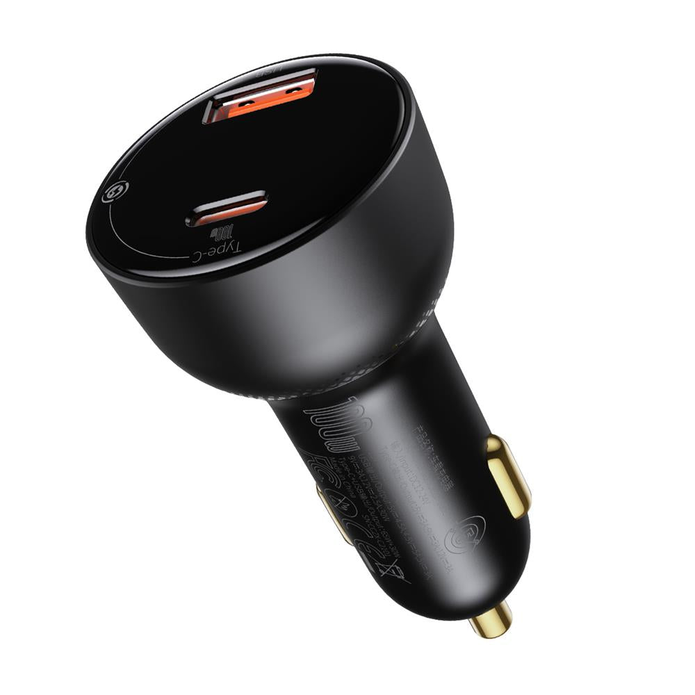 BASEUS ŁADOWARKA SAMOCHODOWA SUPERME PD 100W 1X USB 1X USB-C CZARNA + KABEL USB-C - USB-C