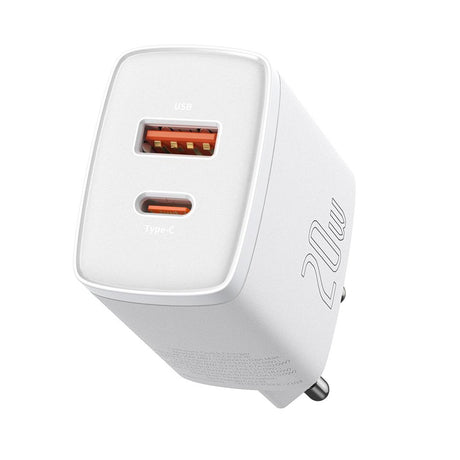 BASEUS ŁADOWARKA SIECIOWA COMPACT PD 20W 1X USB-C 1X USB BIAŁA