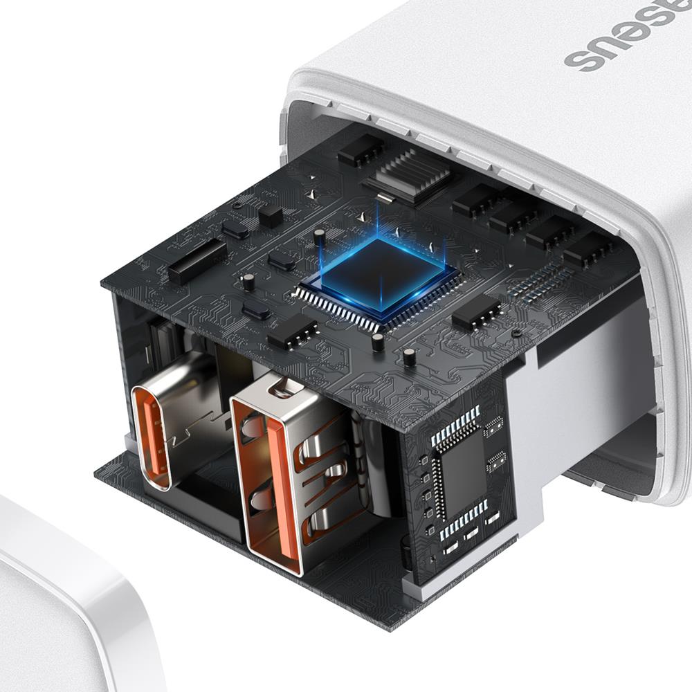BASEUS ŁADOWARKA SIECIOWA COMPACT PD 20W 1X USB-C 1X USB BIAŁA