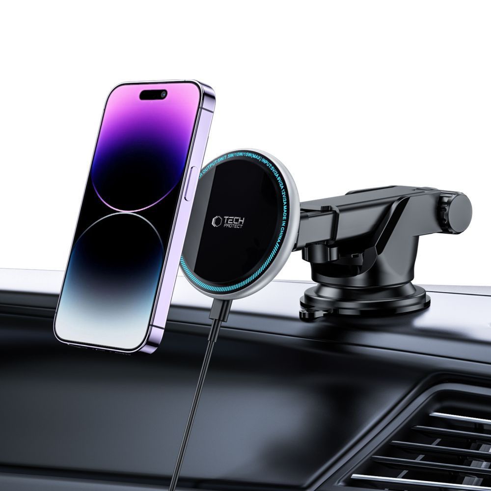 UCHWYT SAMOCHODOWY Z ŁADOWANIEM INDUKCYJNYM TECH-PROTECT A2 MAGNETIC MAGSAFE WIRELESS CHARGER 15W CZARNY