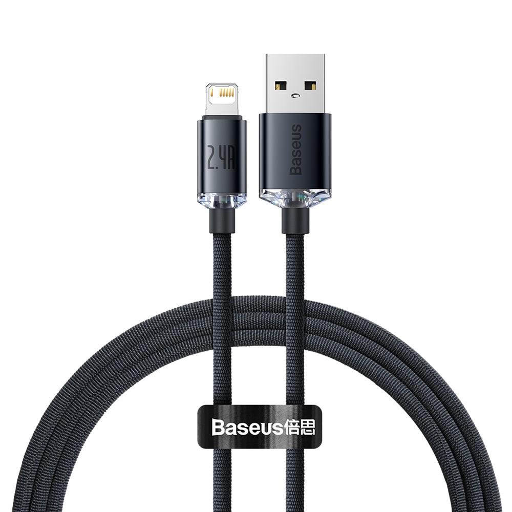 BASEUS KABEL CRYSTAL SHINE USB - LIGHTNING 1,2 M 2,4A CZARNY