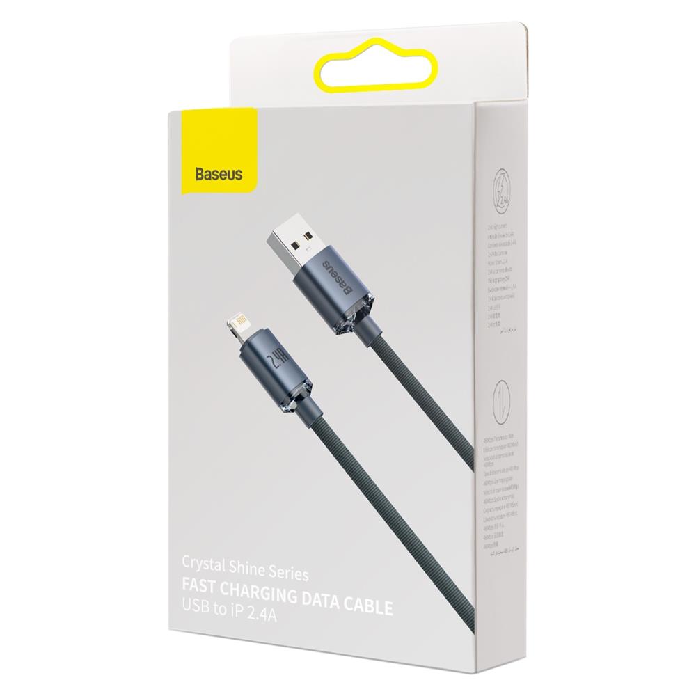 BASEUS KABEL CRYSTAL SHINE USB - LIGHTNING 1,2 M 2,4A CZARNY