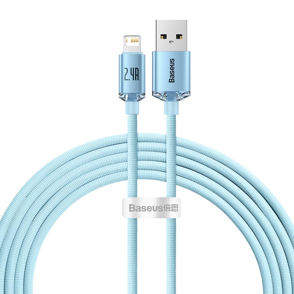 BASEUS KABEL CRYSTAL SHINE USB - LIGHTNING 2,0 M 2,4A JASNO-NIEBIESKI
