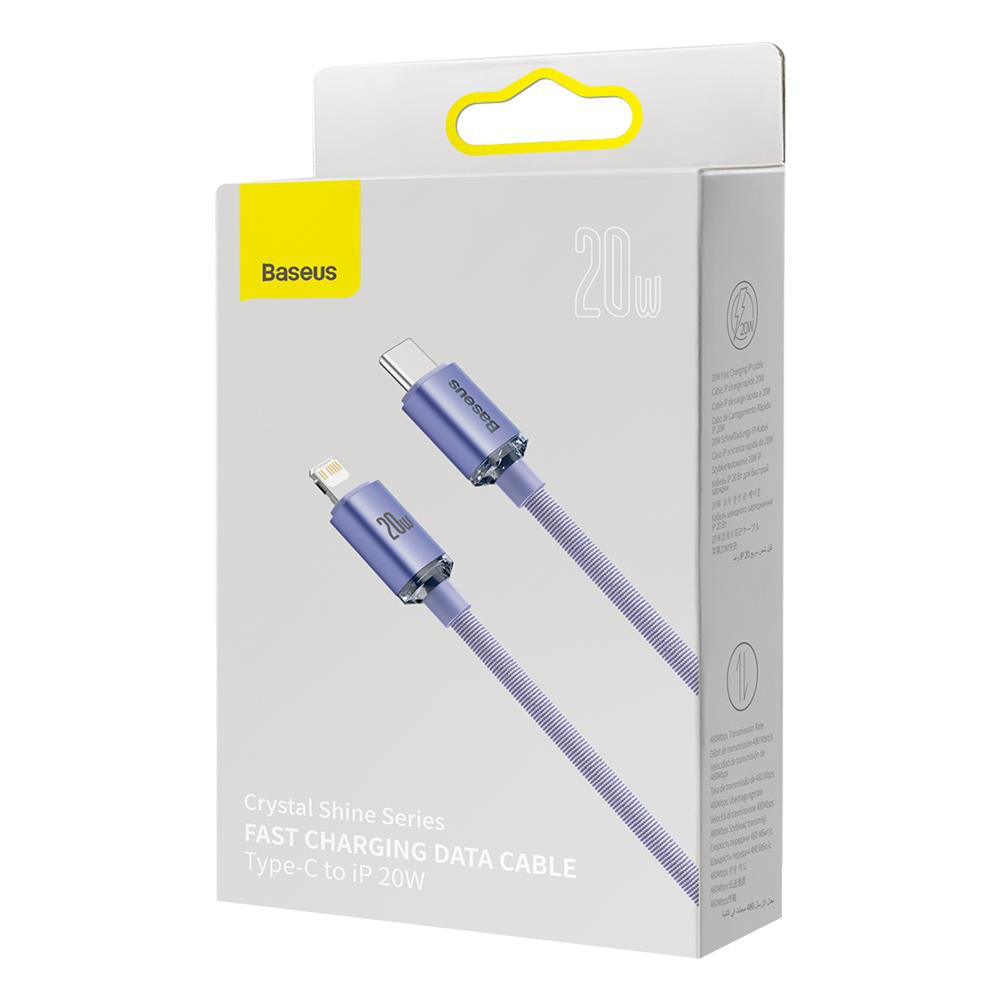 BASEUS KABEL CRYSTAL SHINE USB-C - LIGHTNING 1,2 M 20W FIOLETOWY