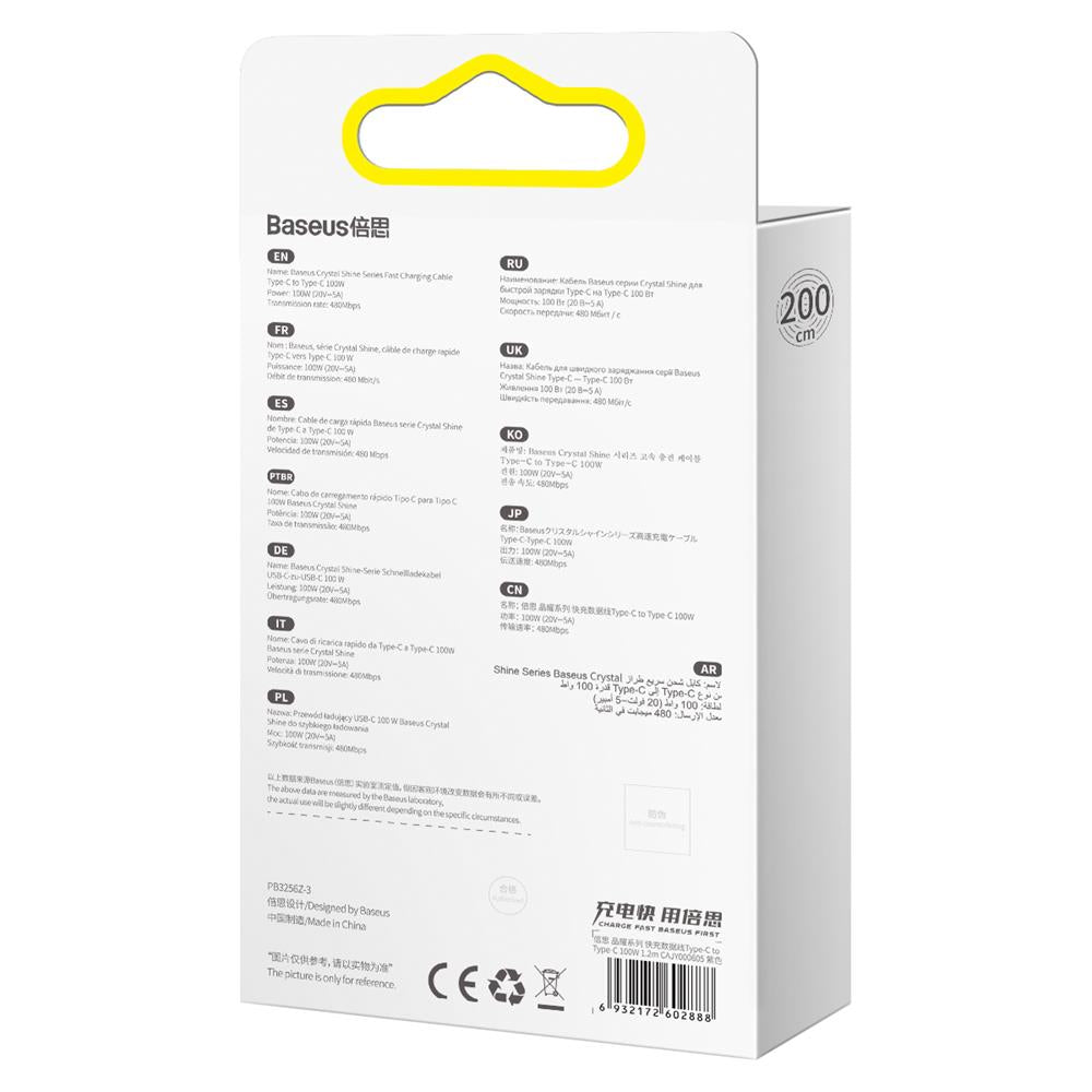 BASEUS KABEL CRYSTAL SHINE USB-C - USB-C 2,0 M 100W FIOLETOWY