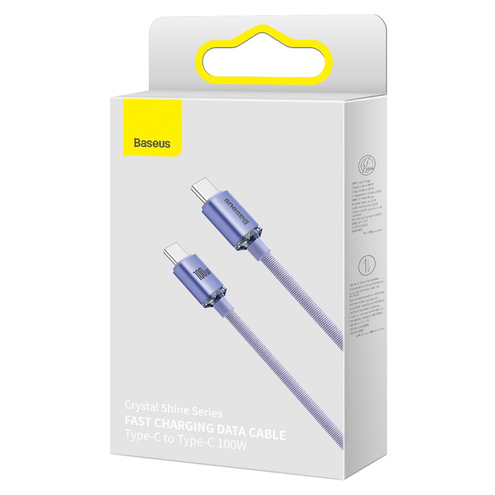 BASEUS KABEL CRYSTAL SHINE USB-C - USB-C 2,0 M 100W FIOLETOWY