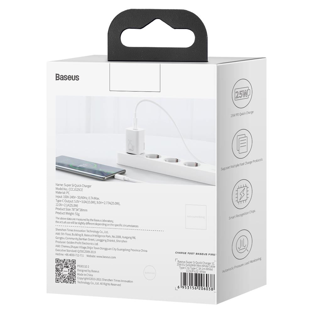 BASEUS ŁADOWARKA SIECIOWA SUPER SI PD 25W 1X USB-C BIAŁA