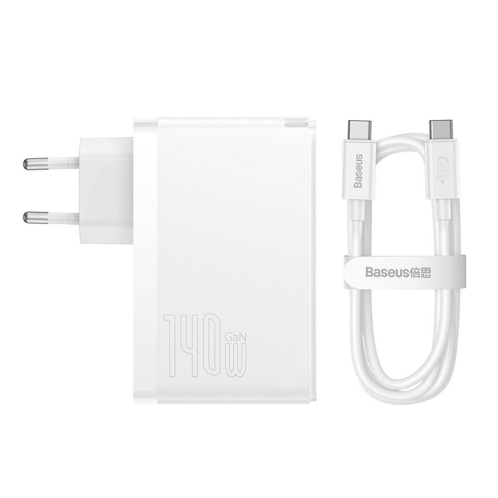 BASEUS ŁADOWARKA SIECIOWA GAN5 PRO PD 140W 2X USB-C 1X USB BIAŁA + KABEL USB-C - USB-C 240W