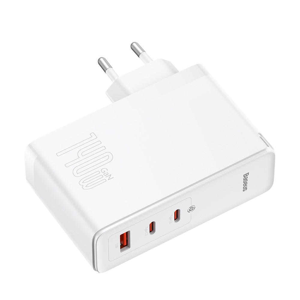 BASEUS ŁADOWARKA SIECIOWA GAN5 PRO PD 140W 2X USB-C 1X USB BIAŁA + KABEL USB-C - USB-C 240W