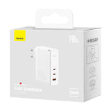 BASEUS ŁADOWARKA SIECIOWA GAN5 PRO PD 140W 2X USB-C 1X USB BIAŁA + KABEL USB-C - USB-C 240W