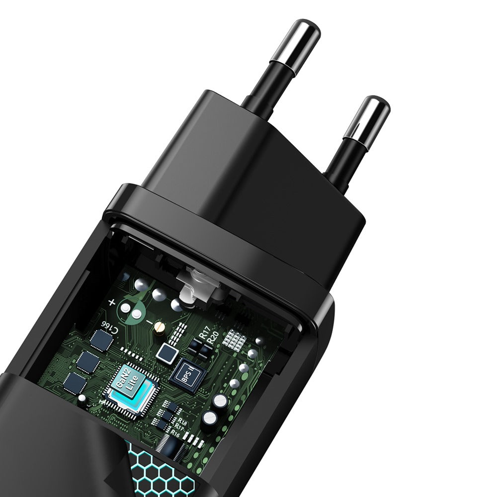 BASEUS ŁADOWARKA SIECIOWA GAN2 LITE PD 65W 1X USB-C 1X USB CZARNA