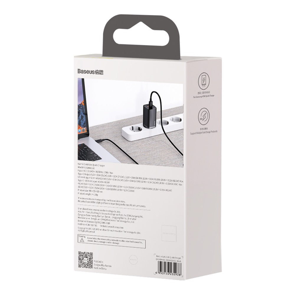 BASEUS ŁADOWARKA SIECIOWA GAN2 LITE PD 65W 1X USB-C 1X USB CZARNA