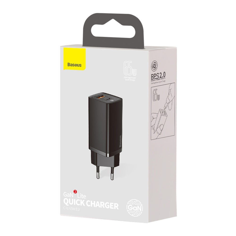 BASEUS ŁADOWARKA SIECIOWA GAN2 LITE PD 65W 1X USB-C 1X USB CZARNA