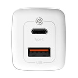 BASEUS ŁADOWARKA SIECIOWA GAN2 LITE PD 65W 1X USB-C 1X USB BIAŁA