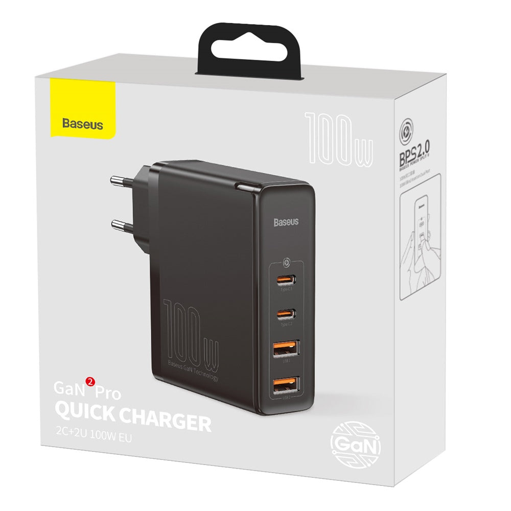 BASEUS ŁADOWARKA SIECIOWA GAN2 PRO PD 100W 2X USB-C 2X USB CZARNA