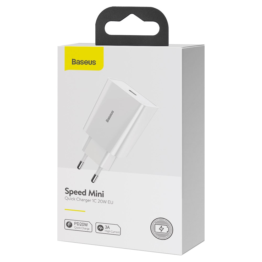 BASEUS ŁADOWARKA SIECIOWA SPEED MINI PD 20W 1X USB-C BIAŁA