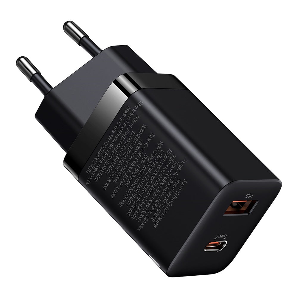 BASEUS ŁADOWARKA SIECIOWA SUPER SI PD 30W 1X USB-C 1X USB CZARNA