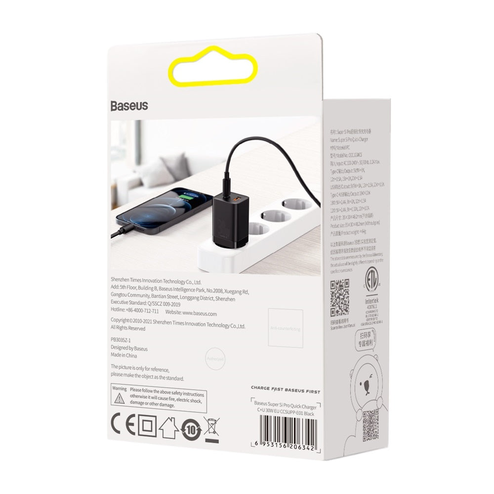 BASEUS ŁADOWARKA SIECIOWA SUPER SI PD 30W 1X USB-C 1X USB CZARNA