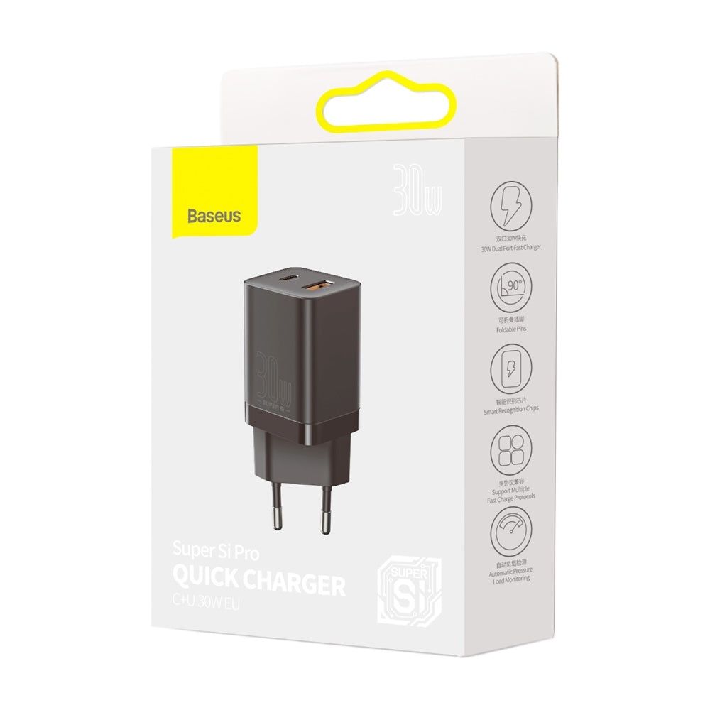 BASEUS ŁADOWARKA SIECIOWA SUPER SI PD 30W 1X USB-C 1X USB CZARNA