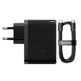 BASEUS ŁADOWARKA SIECIOWA GAN5 PRO PD 100W 1X USB-C 1X USB CZARNA + KABEL USB-C - USB-C