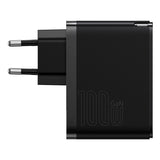 BASEUS ŁADOWARKA SIECIOWA GAN5 PRO PD 100W 1X USB-C 1X USB CZARNA + KABEL USB-C - USB-C