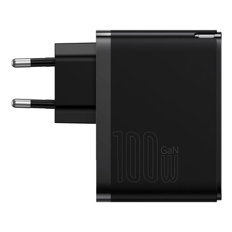 BASEUS ŁADOWARKA SIECIOWA GAN5 PRO PD 100W 1X USB-C 1X USB CZARNA + KABEL USB-C - USB-C