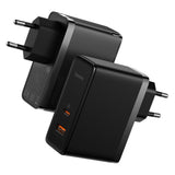 BASEUS ŁADOWARKA SIECIOWA GAN5 PRO PD 100W 1X USB-C 1X USB CZARNA + KABEL USB-C - USB-C