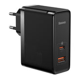 BASEUS ŁADOWARKA SIECIOWA GAN5 PRO PD 100W 1X USB-C 1X USB CZARNA + KABEL USB-C - USB-C