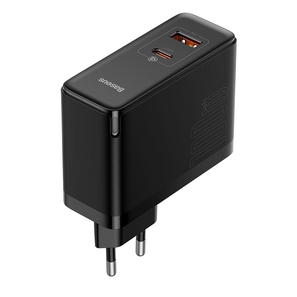 BASEUS ŁADOWARKA SIECIOWA GAN5 PRO PD 100W 1X USB-C 1X USB CZARNA + KABEL USB-C - USB-C