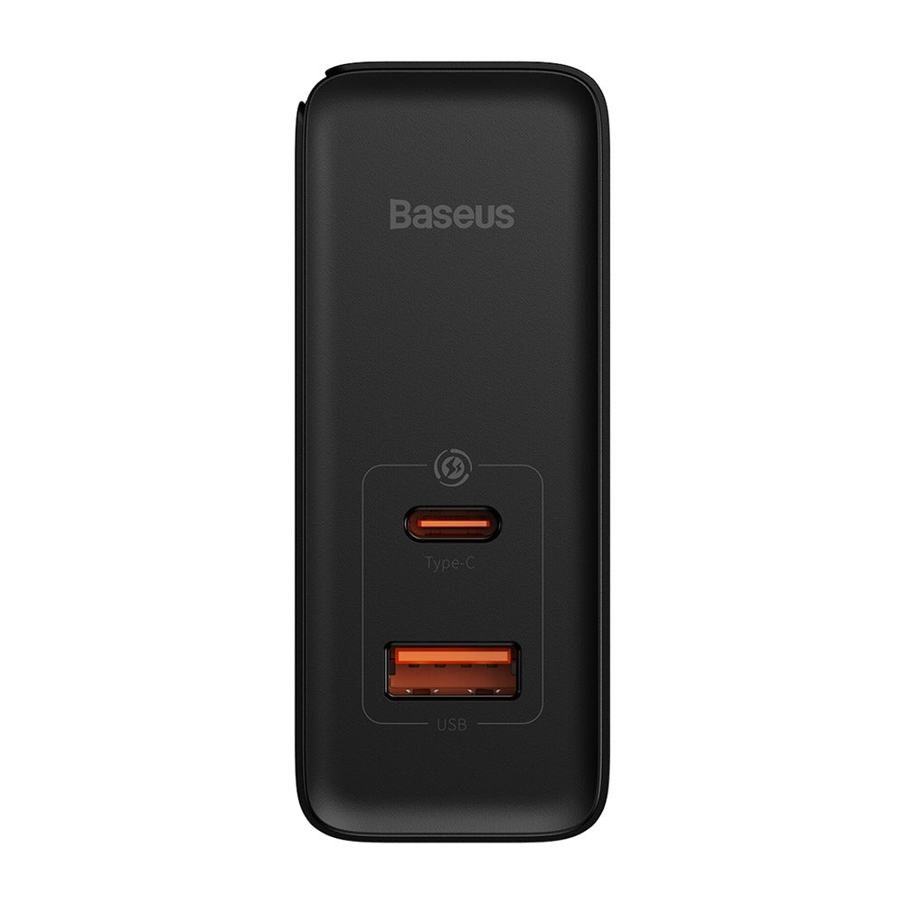 BASEUS ŁADOWARKA SIECIOWA GAN5 PRO PD 100W 1X USB-C 1X USB CZARNA + KABEL USB-C - USB-C