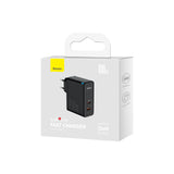 BASEUS ŁADOWARKA SIECIOWA GAN5 PRO PD 100W 1X USB-C 1X USB CZARNA + KABEL USB-C - USB-C