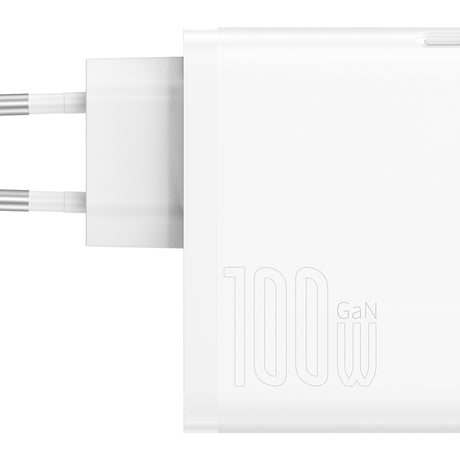 BASEUS ŁADOWARKA SIECIOWA GAN5 PRO PD 100W 1X USB-C 1X USB BIAŁA + KABEL USB-C - USB-C